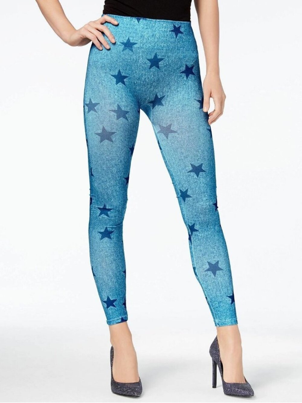 First Looks by HUE Women's Seamless Leggings, Denim Blue Star, M/L - Picture 3 of 5